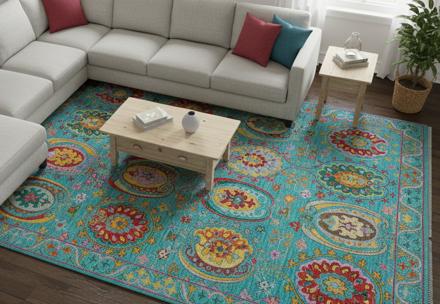Custom Made Traditional Oriental Design Teal Hand Knotted Wool Area Rug