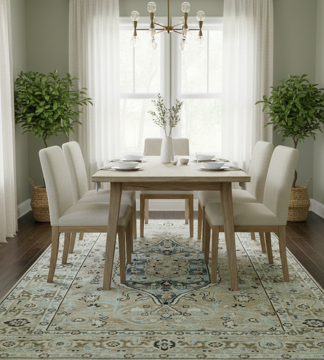 Traditional Oriental Design Beige Hand knotted 6x8.7 Wool Area Rug