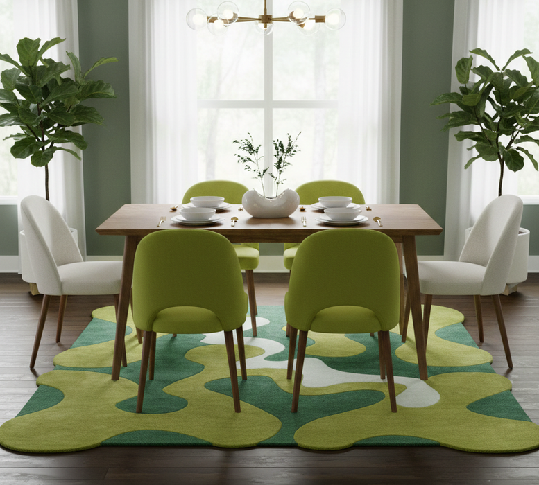 Custom Made Hand Tufted Green Modern Abstract Design Wool shape Rug