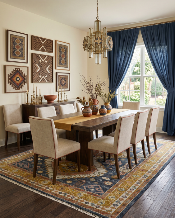 Rust, Gold and Blue Traditional Hand knotted Custom Made wool Area Rug