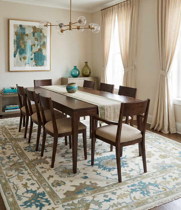 Hand Knotted Ivory, Beige and Teal Traditional Oushak Wool Area Rug