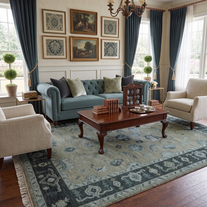 Custom Made Antique look Gray, Charcoal and silver Oriental Oushak wool Area Rug