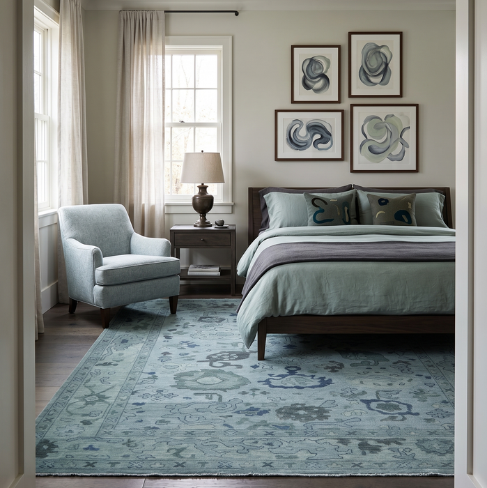 Gray and Charcoal Antique look Hand knotted Traditional Oushak wool Area Rug