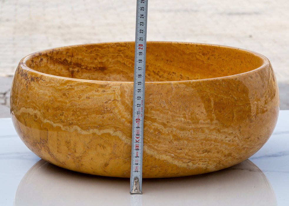 Golden Sienna Travertine Natural Stone Bathroom Above Vanity Vessel Sink