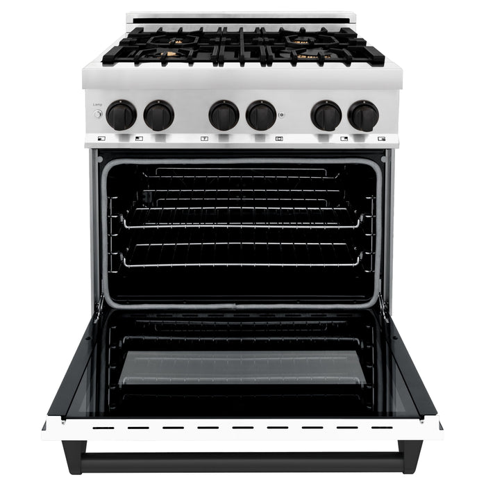 ZLINE Autograph 30" 4.0 cu. ft. Dual Fuel Range with White Matte Door and Black Matte Accents, RAZ-WM-30-MB