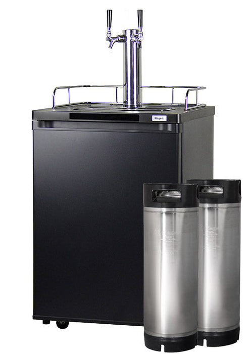 24" Wide Homebrew Dual Tap Black Kegerator with Keg