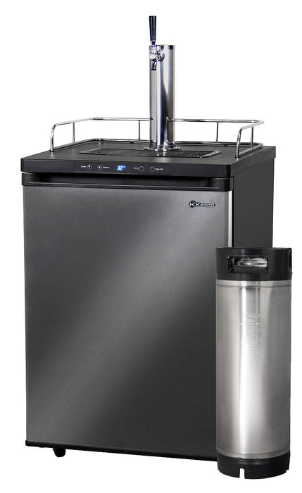 24" Wide Homebrew Single Tap Black Stainless Steel Digital Kegerator with Keg