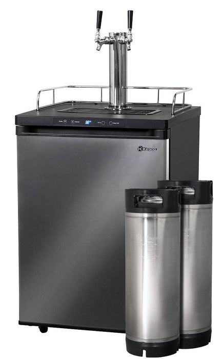 24" Wide Homebrew Dual Tap Black Stainless Steel Digital Kegerator with Keg