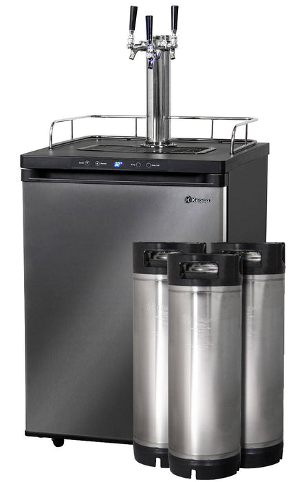 24" Wide Homebrew Triple Tap Black Stainless Steel Digital Kegerator with Keg