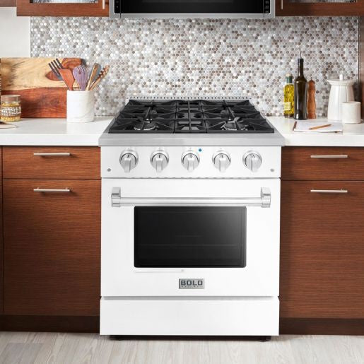 Hallman BOLD 30" 4.2 Cu.Ft. 4 Burner Freestanding Dual Fuel Range and Electric Oven - HBRDF30