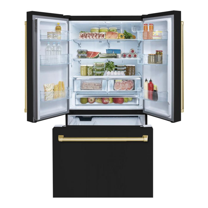 Hallman BOLD 36" Freestanding French Door, Counter Depth Refrigerator 14.2 Cu. Ft. with Bottom Freezer 6.1 Cu. Ft. with Automatic Ice Maker - HBRFSFD36-HDLS