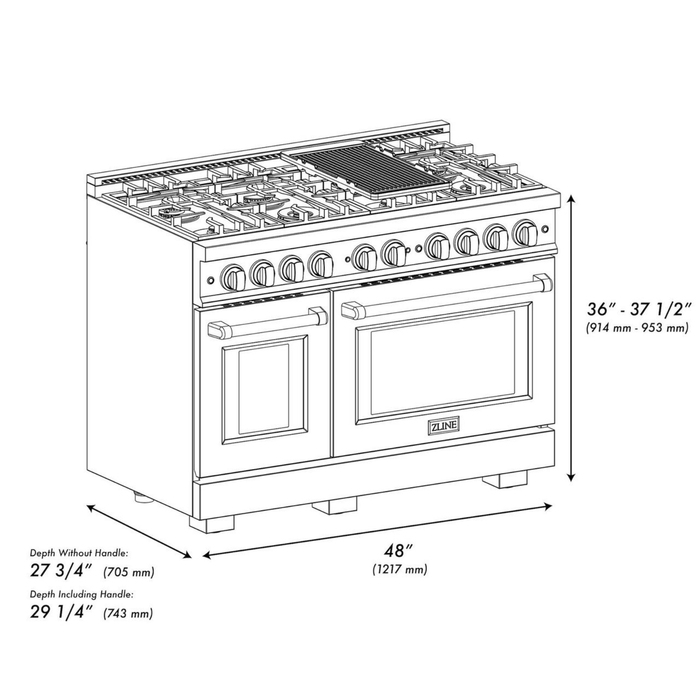 ZLINE 48" 6.7 cu. ft. Select Double Oven Dual Fuel Range in Stainless Steel with 8 Brass Burners, HDR-BR-48