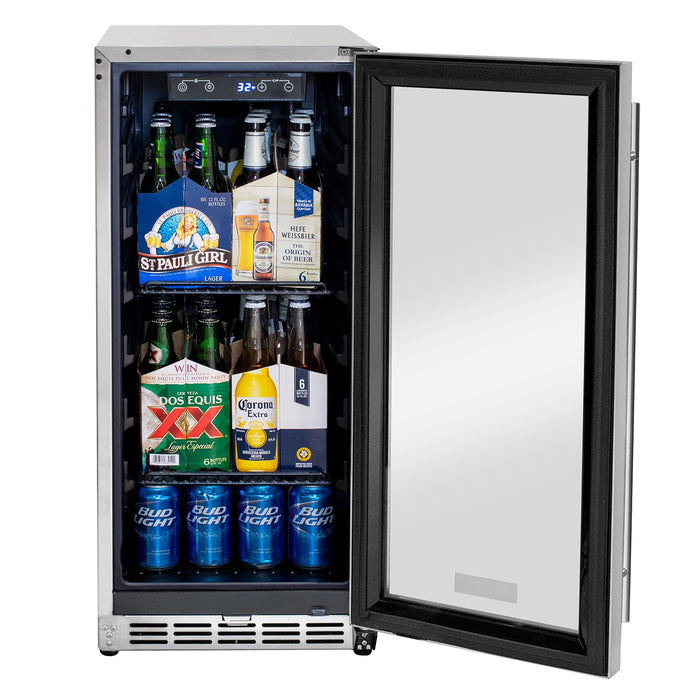 15" Wide Built-In Outdoor Commercial Beverage Center - Glass Door