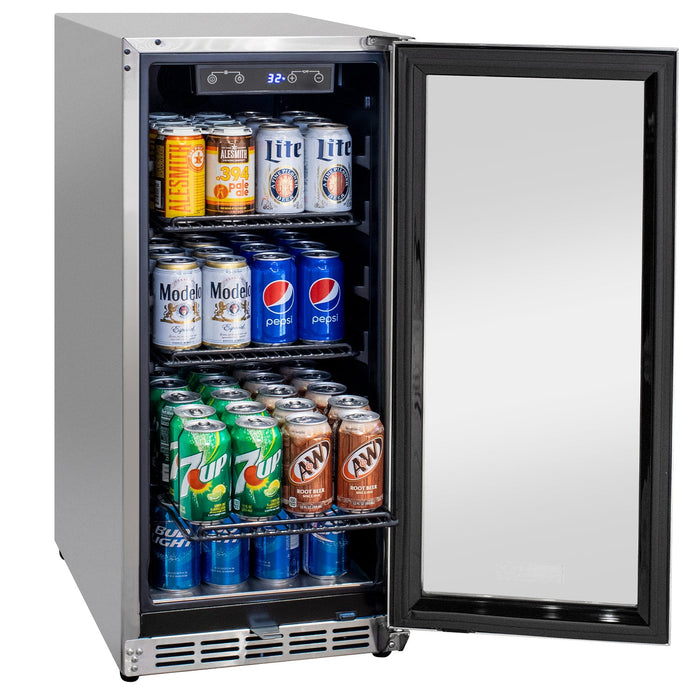 15" Wide Built-In Outdoor Commercial Beverage Center - Glass Door