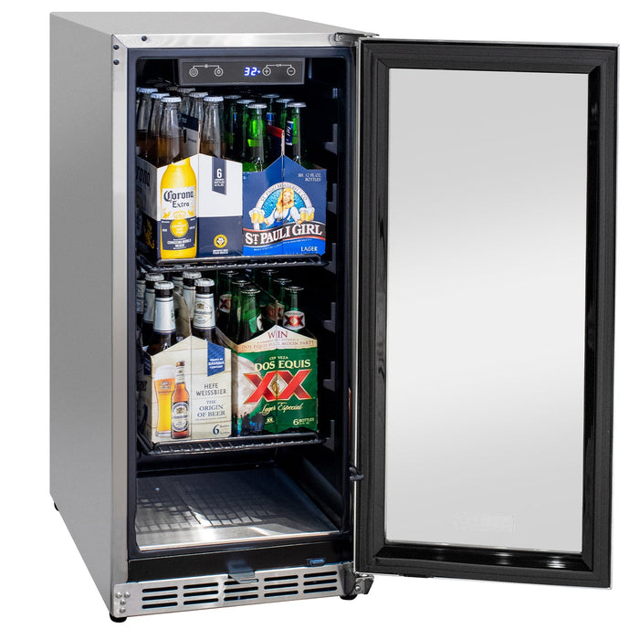 15" Wide Built-In Outdoor Commercial Beverage Center - Glass Door