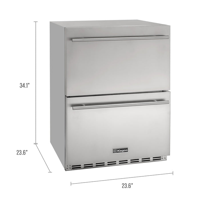 24" Wide Built-In Stainless Steel Two-Drawer Outdoor Refrigerator