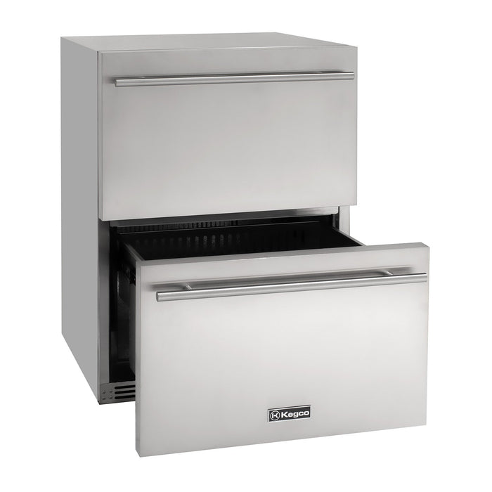 24" Wide Built-In Stainless Steel Two-Drawer Outdoor Refrigerator