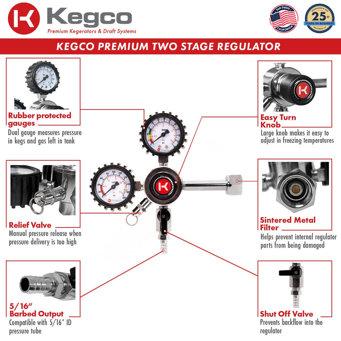 Premium Dual Gauge, 2-Stage CO2 Draft Beer Regulator