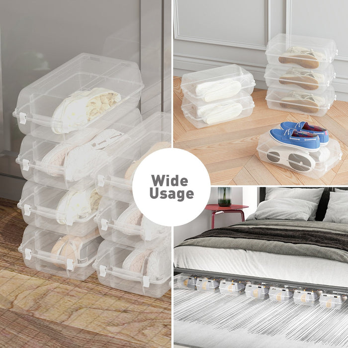 Set of 4 Shoe Storage Box Clear Plastic Stackable Shoe Organizer with Lids, White