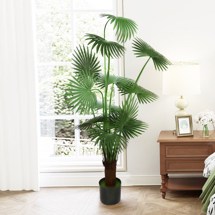 5.8ft Artificial Palm Tree Plant with 12 Decorative Leaves Faux Plant with Pot, Green