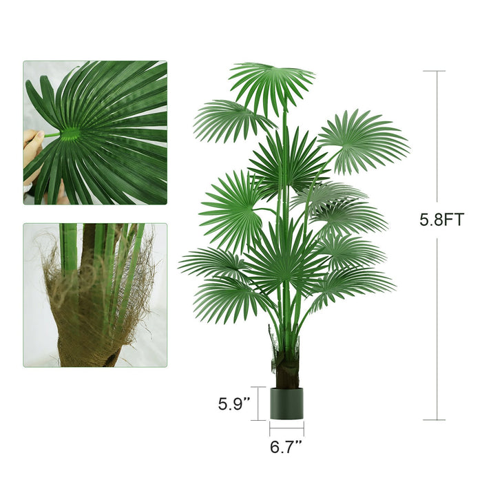 5.8ft Artificial Palm Tree Plant with 12 Decorative Leaves Faux Plant with Pot, Green