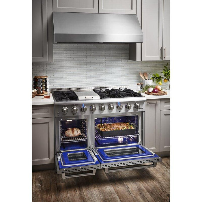 THOR Kitchen Package - 48" Dual Fuel Range, Range Hood, Refrigerator with Water and Ice Dispenser, Dishwasher, Wine Cooler, AP-HRD4803U-11