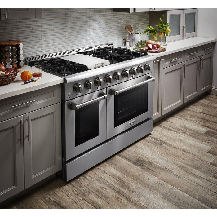 Thor Kitchen Package - 48" Gas Burner, Electric Oven Range and Range Hood, AP-HRD4803U