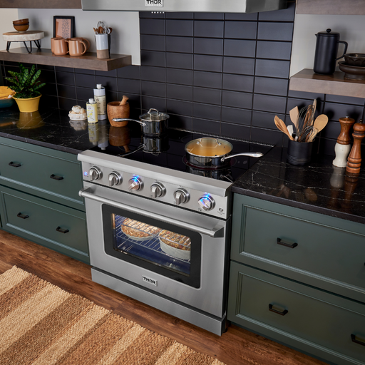 THOR Kitchen Package - 36" Electric Range, Range Hood, Microwave, Refrigerator, Dishwasher, Wine Cooler, AP-HRE3601-8