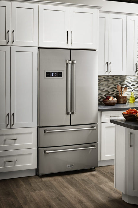 Thor Kitchen Package - 36" Gas Range, Range Hood, Refrigerator, Dishwasher & Wine Cooler, AP-HRG3618U-4