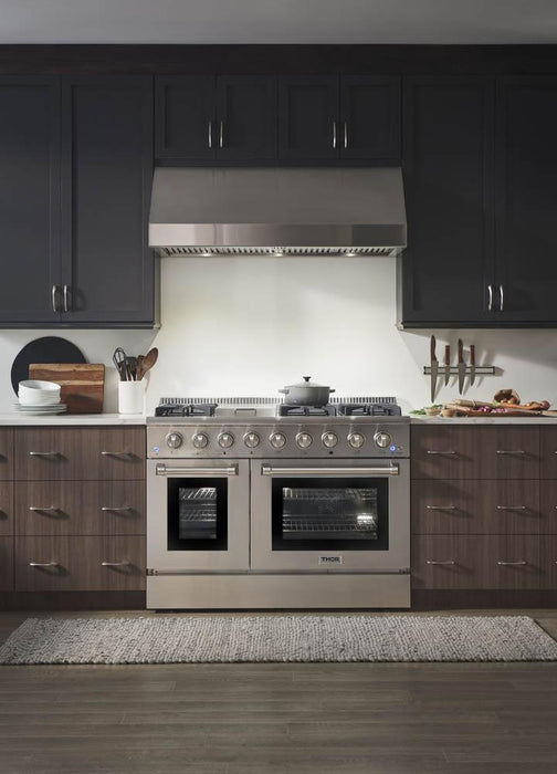 THOR Package - 48" Propane Gas Range, Range Hood, Refrigerator, Dishwasher, Microwave, Wine Cooler