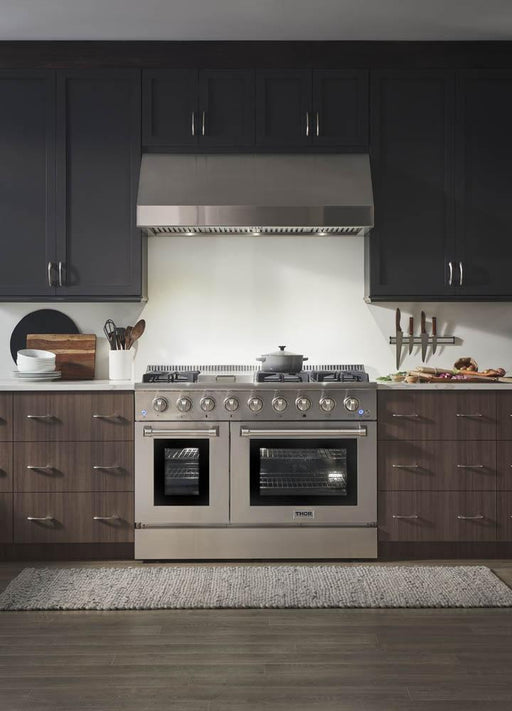 THOR Package - 48" Propane Gas Range, Range Hood, Refrigerator, Dishwasher, Microwave, Wine Cooler