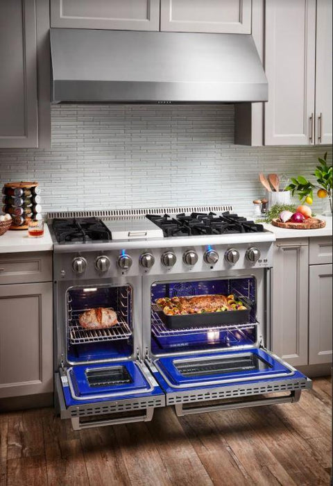 THOR Kitchen Package 48" Gas Range, Range Hood, Refrigerator with Water and Ice Dispenser, Dishwasher, Microwave, AP-HRG4808U-13