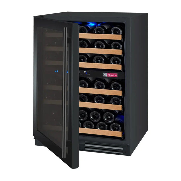 24" Wide FlexCount II Tru-Vino 56 Bottle Dual Zone Black Left Hinge Wine Refrigerator