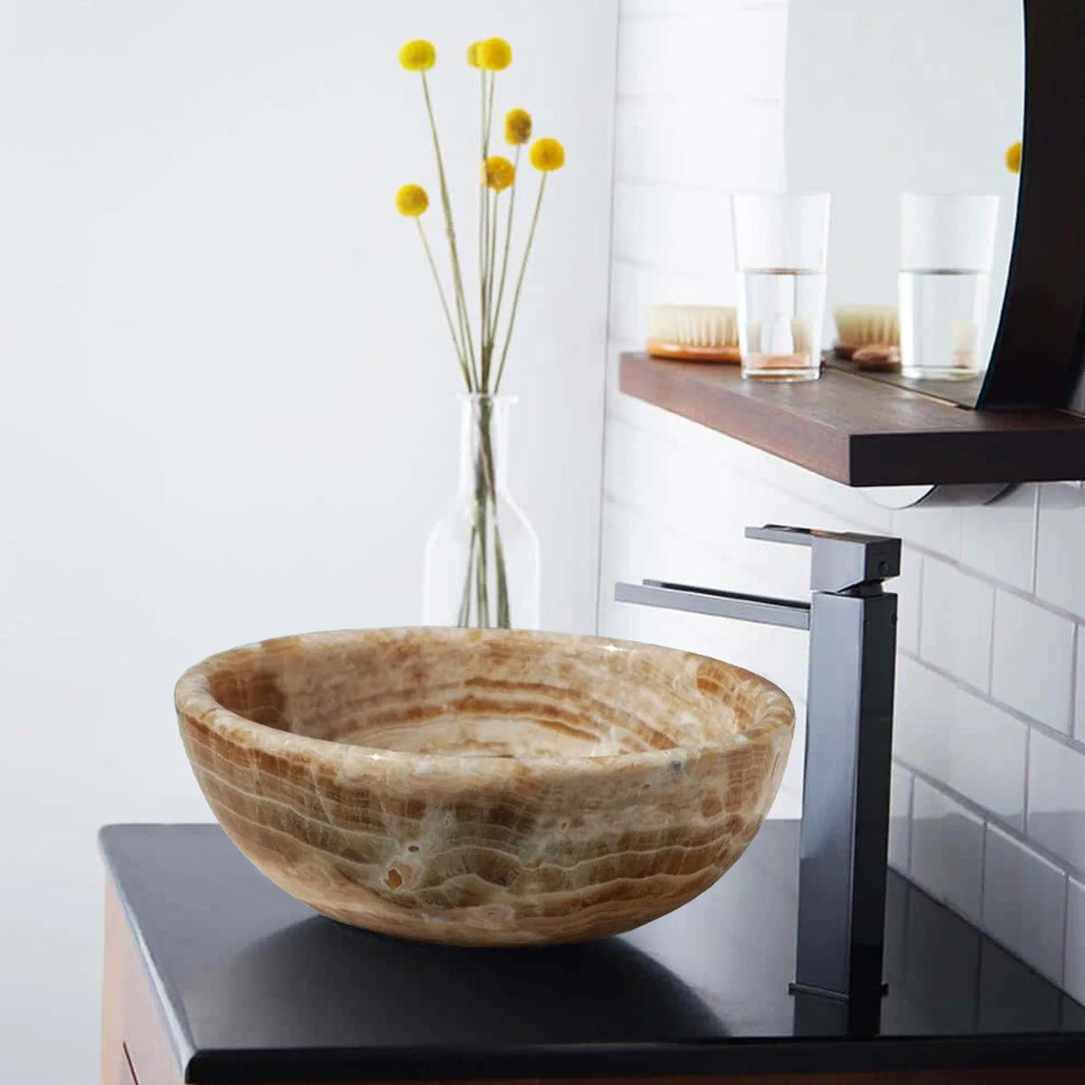 Honey Onyx Translucent Natural Stone Above Vanity Bathroom Vessel Sink ...