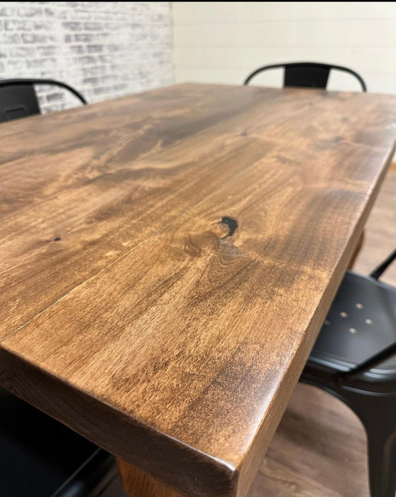48" L x 36" W Rustic Farm Dining Table with 4 Black Industrial Chairs