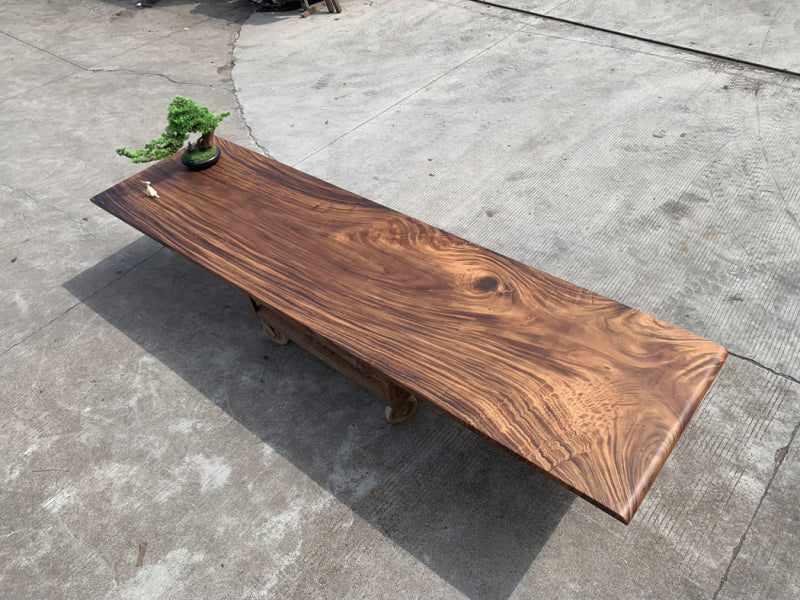 12.79 ft x 41'' Conference Room Table ONE-PIECE Acacia Straighe Edge Wood Table With Metal Base