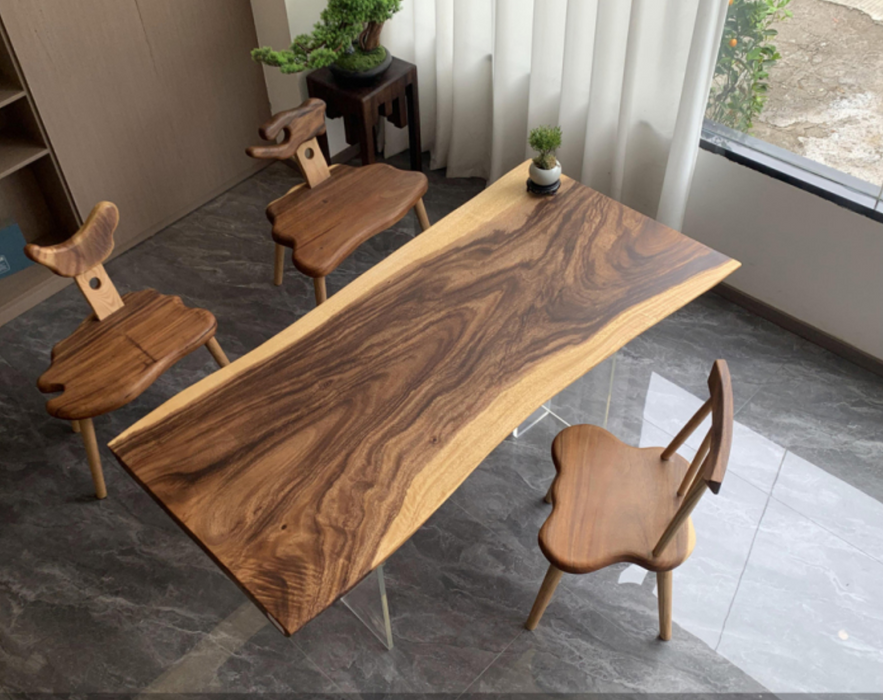 6ft x 34'' Seats for 6 ONE-PIECE Acacia Straighe Edge Wood Table With Metal Base