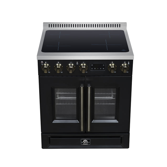 Torino French Door 30 Inch Induction Range with Air Fryer, Air Sous Vide & True Convection, Dual Broiler, Black