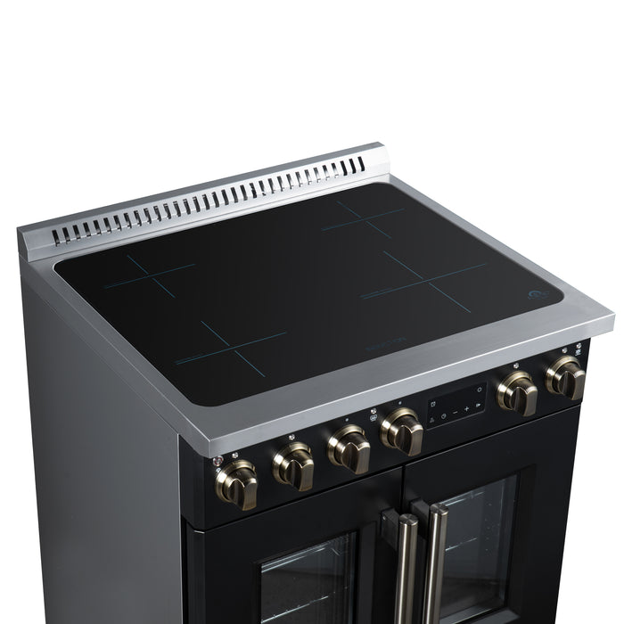 Torino French Door 30 Inch Induction Range with Air Fryer, Air Sous Vide & True Convection, Dual Broiler, Black