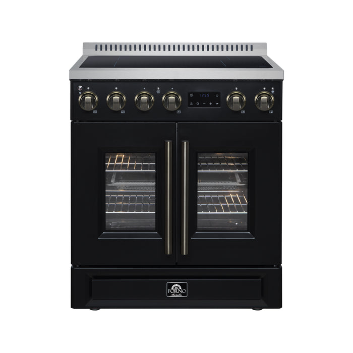 Torino French Door 30 Inch Induction Range with Air Fryer, Air Sous Vide & True Convection, Dual Broiler, Black