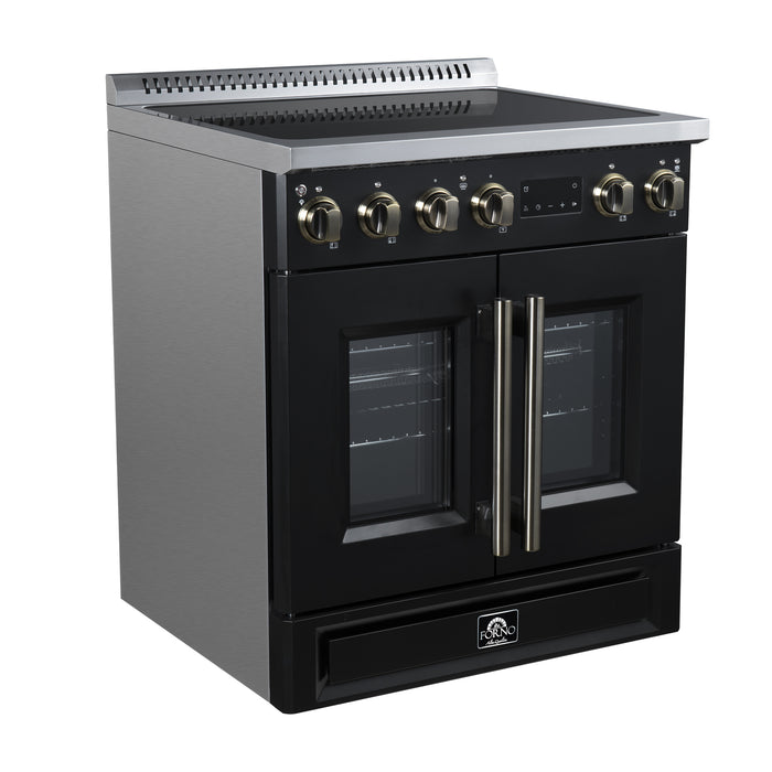 Torino French Door 30 Inch Induction Range with Air Fryer, Air Sous Vide & True Convection, Dual Broiler, Black