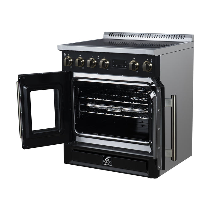 Torino French Door 30 Inch Induction Range with Air Fryer, Air Sous Vide & True Convection, Dual Broiler, Black