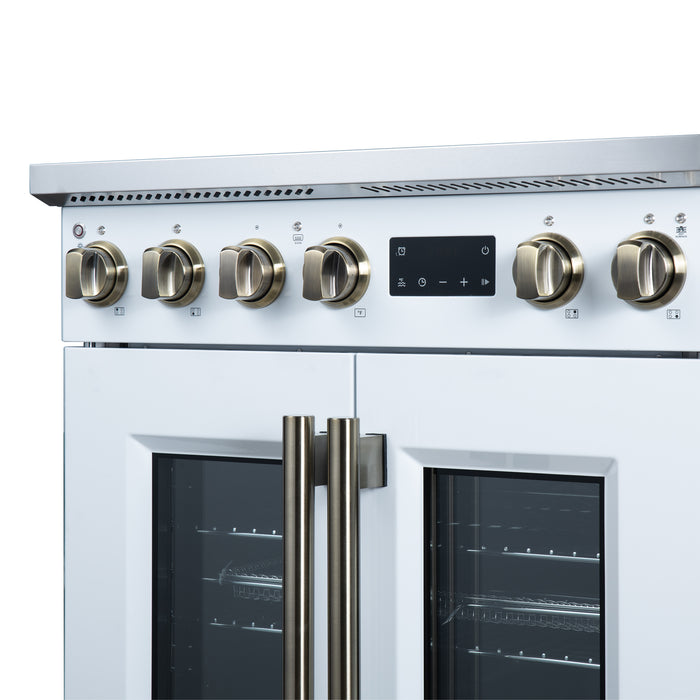 Torino French Door 30 Inch Induction Range with Air Fryer, Air Sous Vide & True Convection, Dual Broiler, White