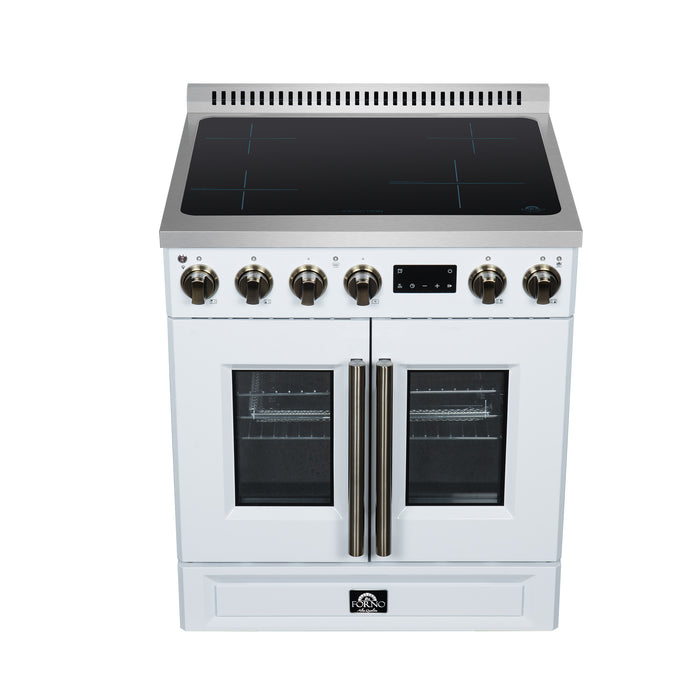 Torino French Door 30 Inch Induction Range with Air Fryer, Air Sous Vide & True Convection, Dual Broiler, White