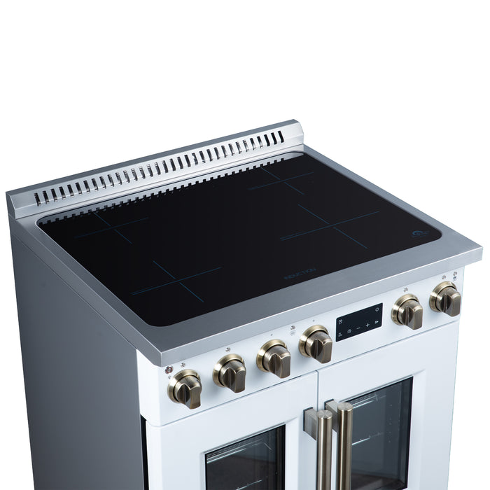 Torino French Door 30 Inch Induction Range with Air Fryer, Air Sous Vide & True Convection, Dual Broiler, White