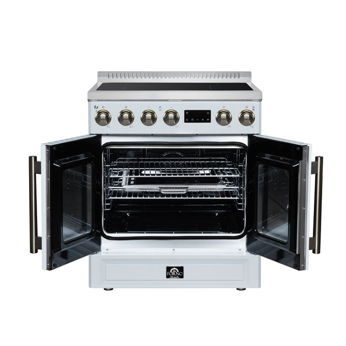 Torino French Door 30 Inch Induction Range with Air Fryer, Air Sous Vide & True Convection, Dual Broiler, White