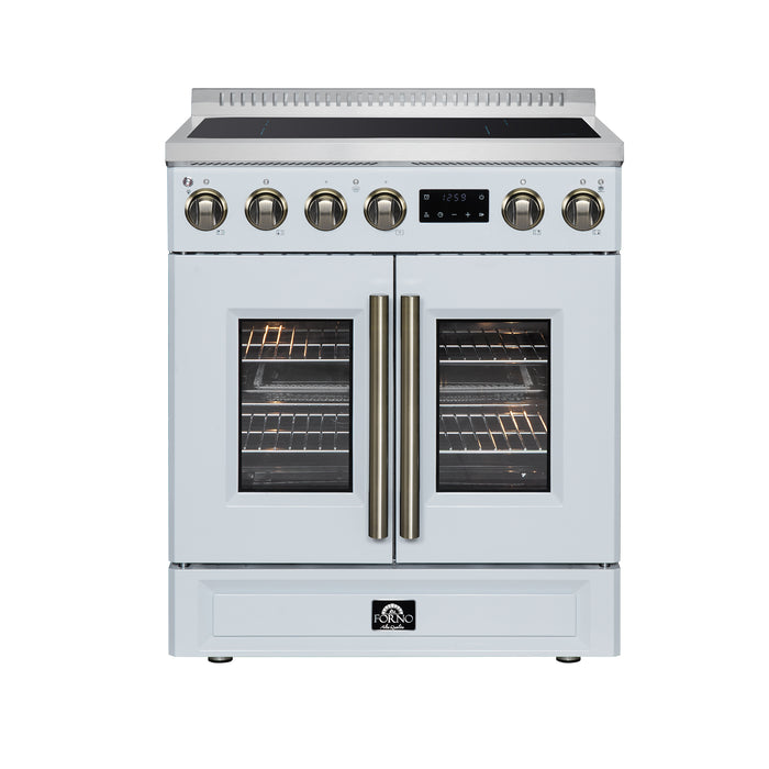 Torino French Door 30 Inch Induction Range with Air Fryer, Air Sous Vide & True Convection, Dual Broiler, White