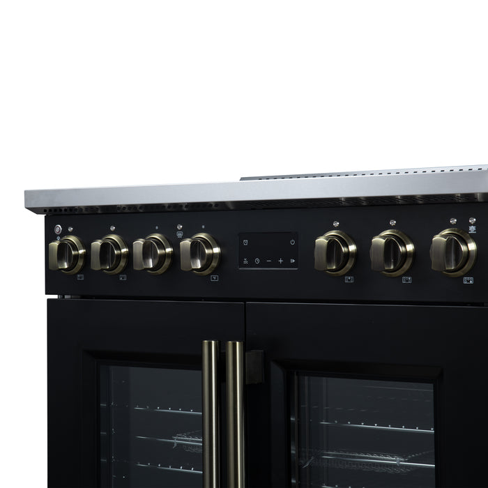 Torino French Door 36 Inch Induction Range with Air Fryer, Air Sous Vide & True Convection, Dual Broiler, Black