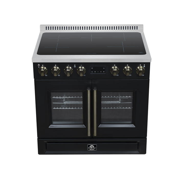 Torino French Door 36 Inch Induction Range with Air Fryer, Air Sous Vide & True Convection, Dual Broiler, Black