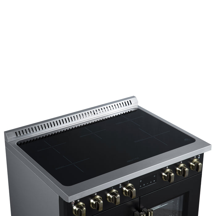 Torino French Door 36 Inch Induction Range with Air Fryer, Air Sous Vide & True Convection, Dual Broiler, Black